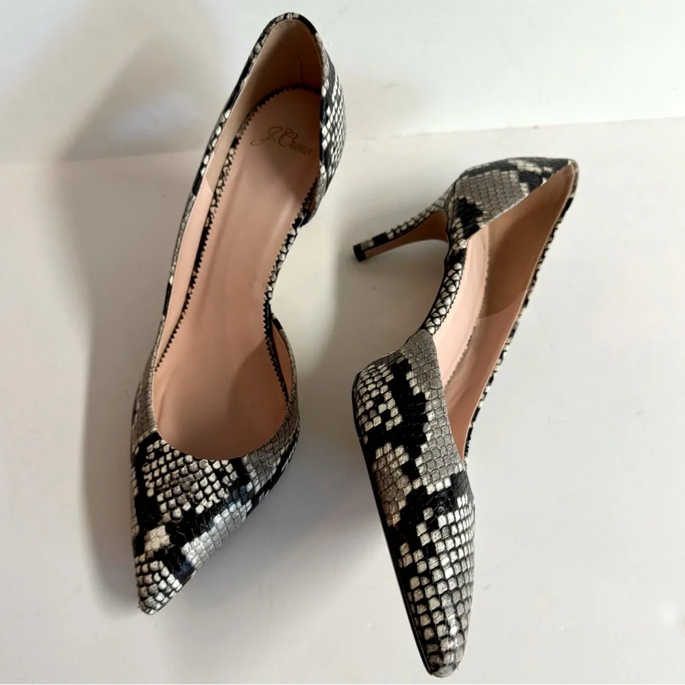 J Crew- Lucie Black and white snake embossed leather pump.Made in Italy.Size 10